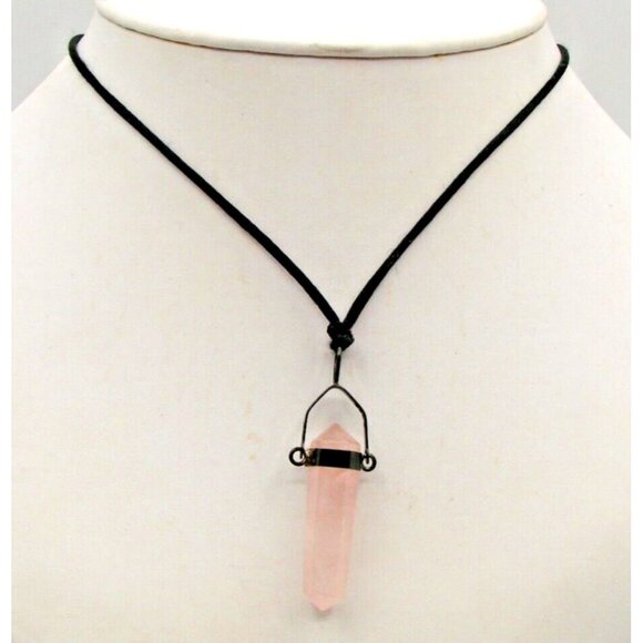 Rose Quartz Crystal Stone Necklace Point Pendant Fabric Rope Heart Chakra Energy - Picture 2 of 10